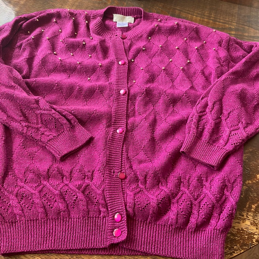 EATONS PETITE    VINTAGE    Hot Pink sweater  size LARGE RETIRED - Picture 2 of 10
